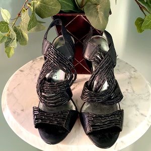 WHBM, Open toe Heels , breaded design, size 6.5 medium.